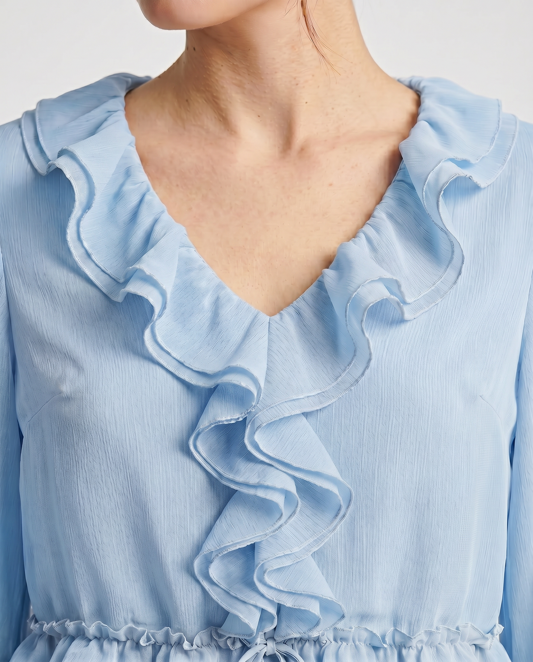 Blusa Chifón Volantes y Cordón Azul - nn.studio Style K1079