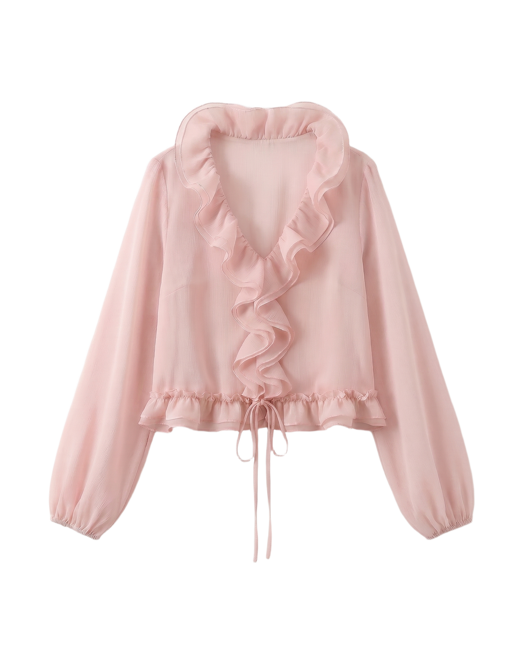 Blusa Chifón Volantes y Cordón Rosa - nn.studio Style K1079