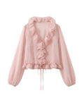 Blusa Chifón Volantes y Cordón Rosa - nn.studio Style K1079