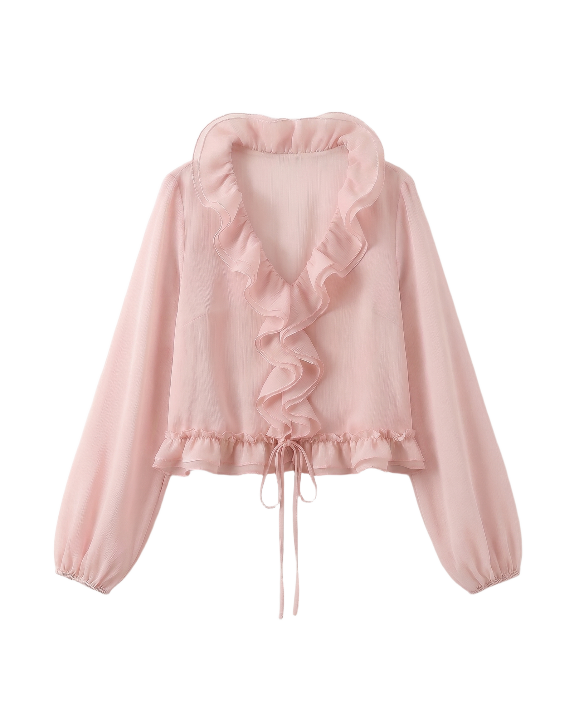 Blusa Chifón Volantes y Cordón Rosa - nn.studio Style K1079
