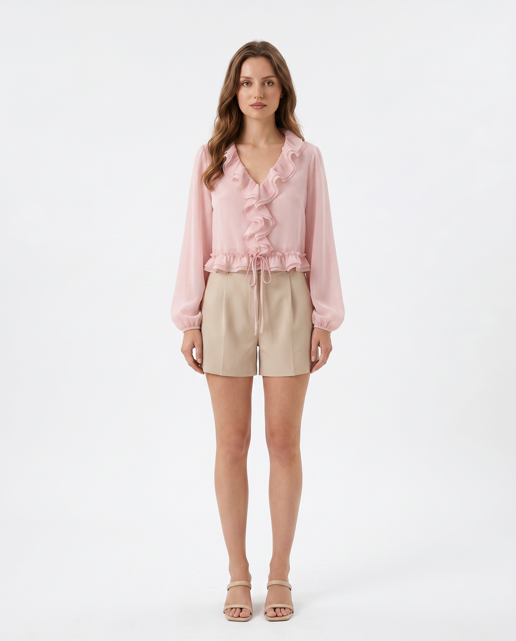 Blusa Chifón Volantes y Cordón Rosa - nn.studio Style K1079