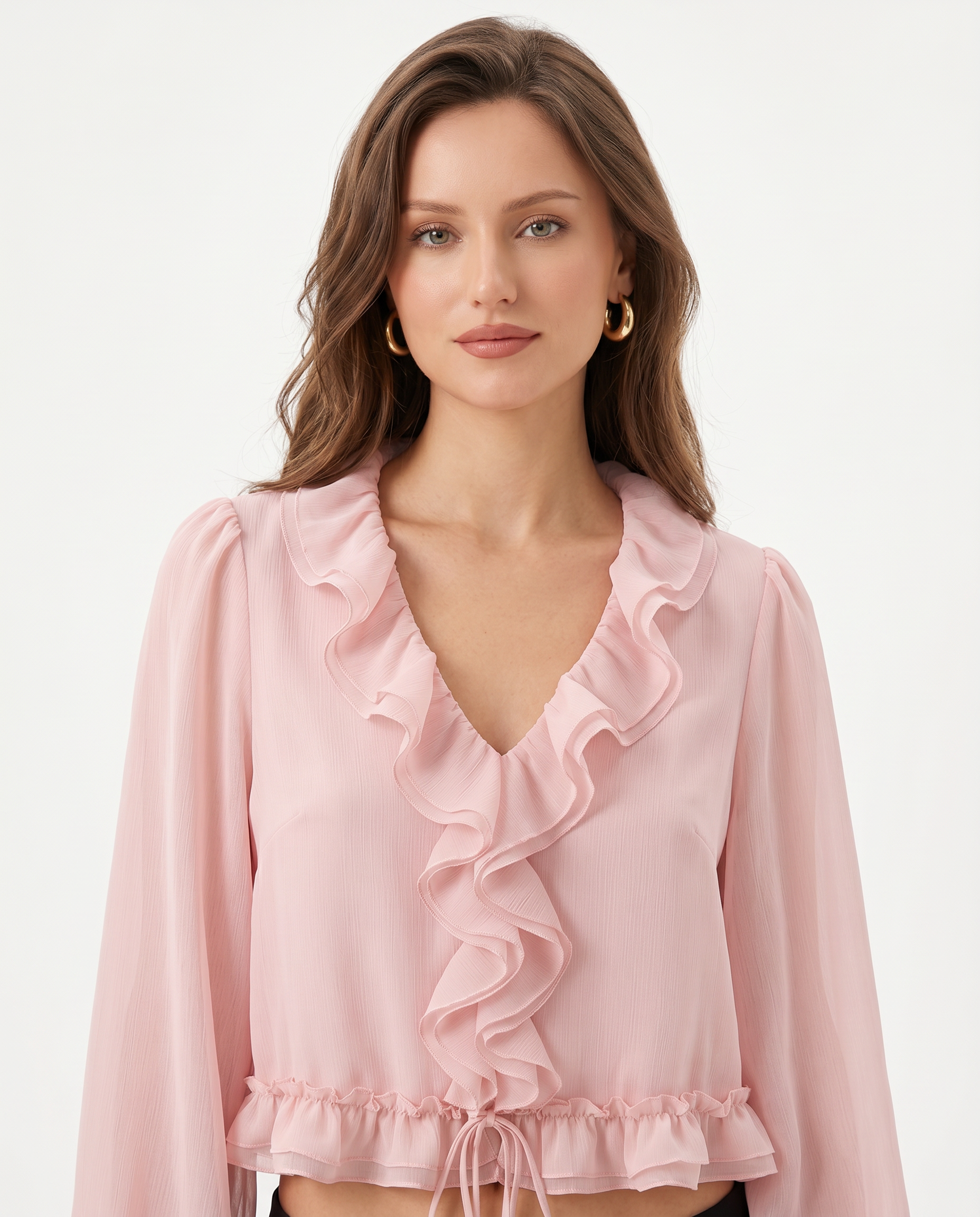 Blusa Chifón Volantes y Cordón Rosa - nn.studio Style K1079