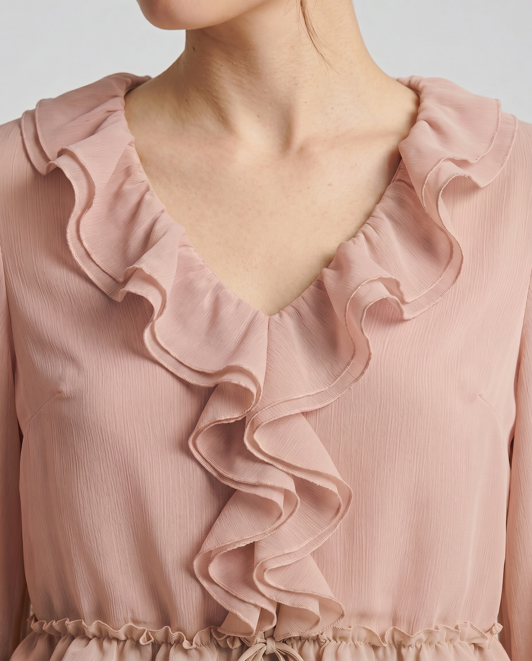 Blusa Chifón Volantes y Cordón Rosa - nn.studio Style K1079