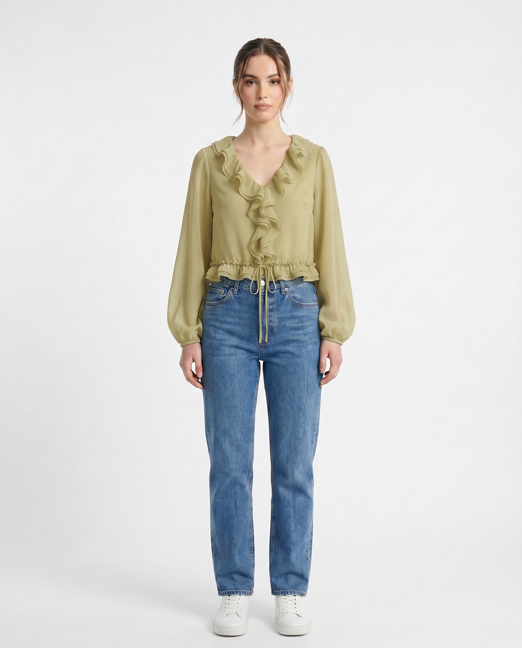 Blusa Chifón Volantes y Cordón Verde - nn.studio Style K1079