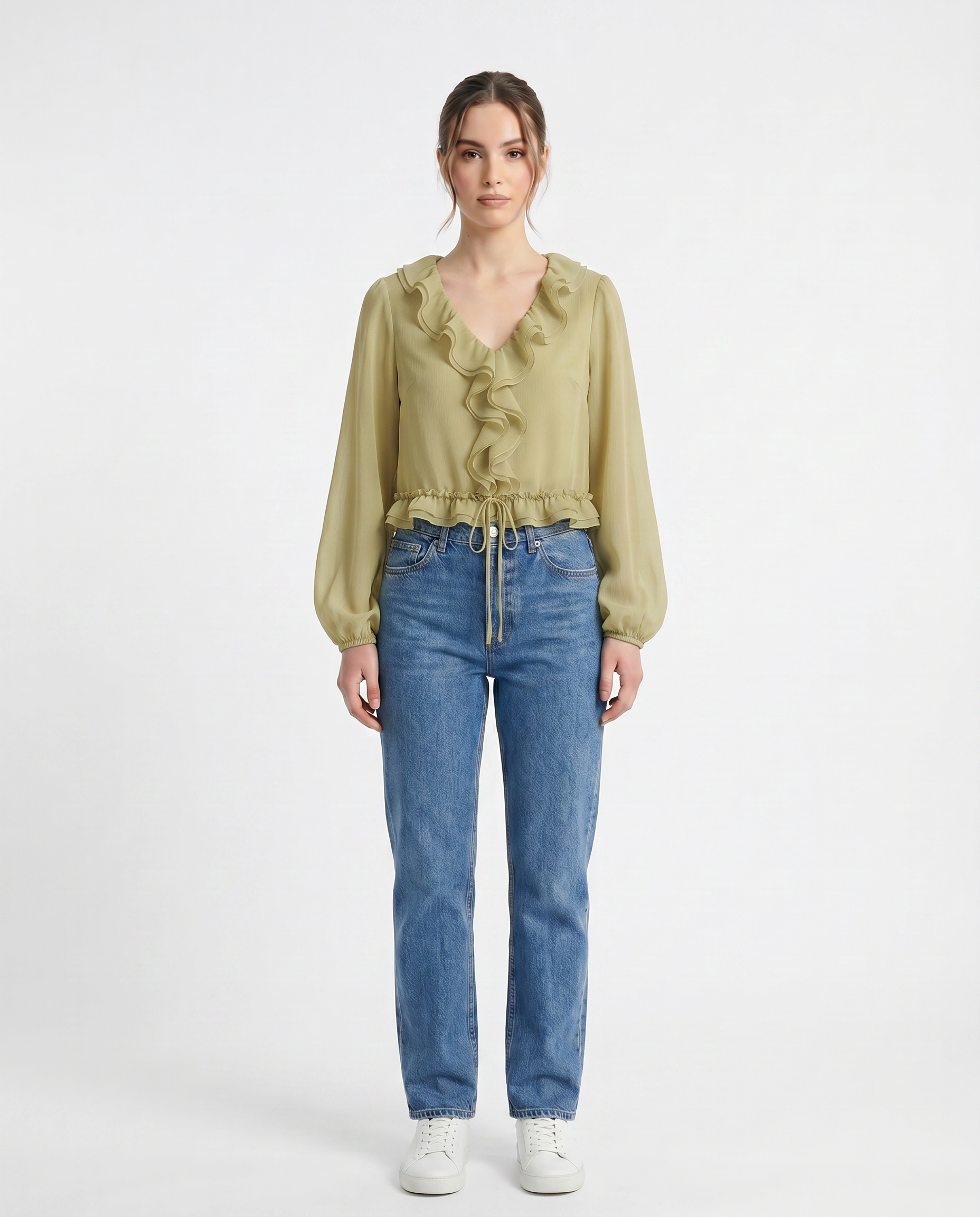 Blusa Chifón Volantes y Cordón Verde - nn.studio Style K1079