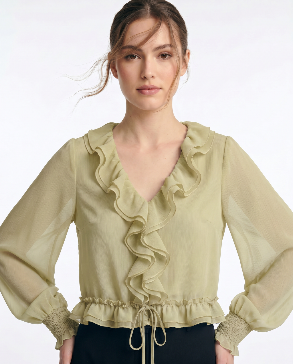 Blusa Chifón Volantes y Cordón Verde - nn.studio Style K1079