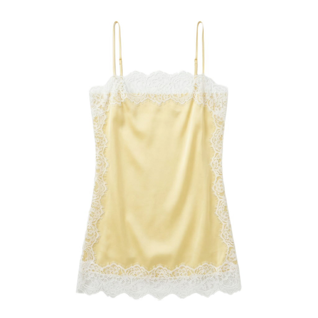 Top Satinado Corto con Encaje Negro Amarillo - nn.studio Style K1315
