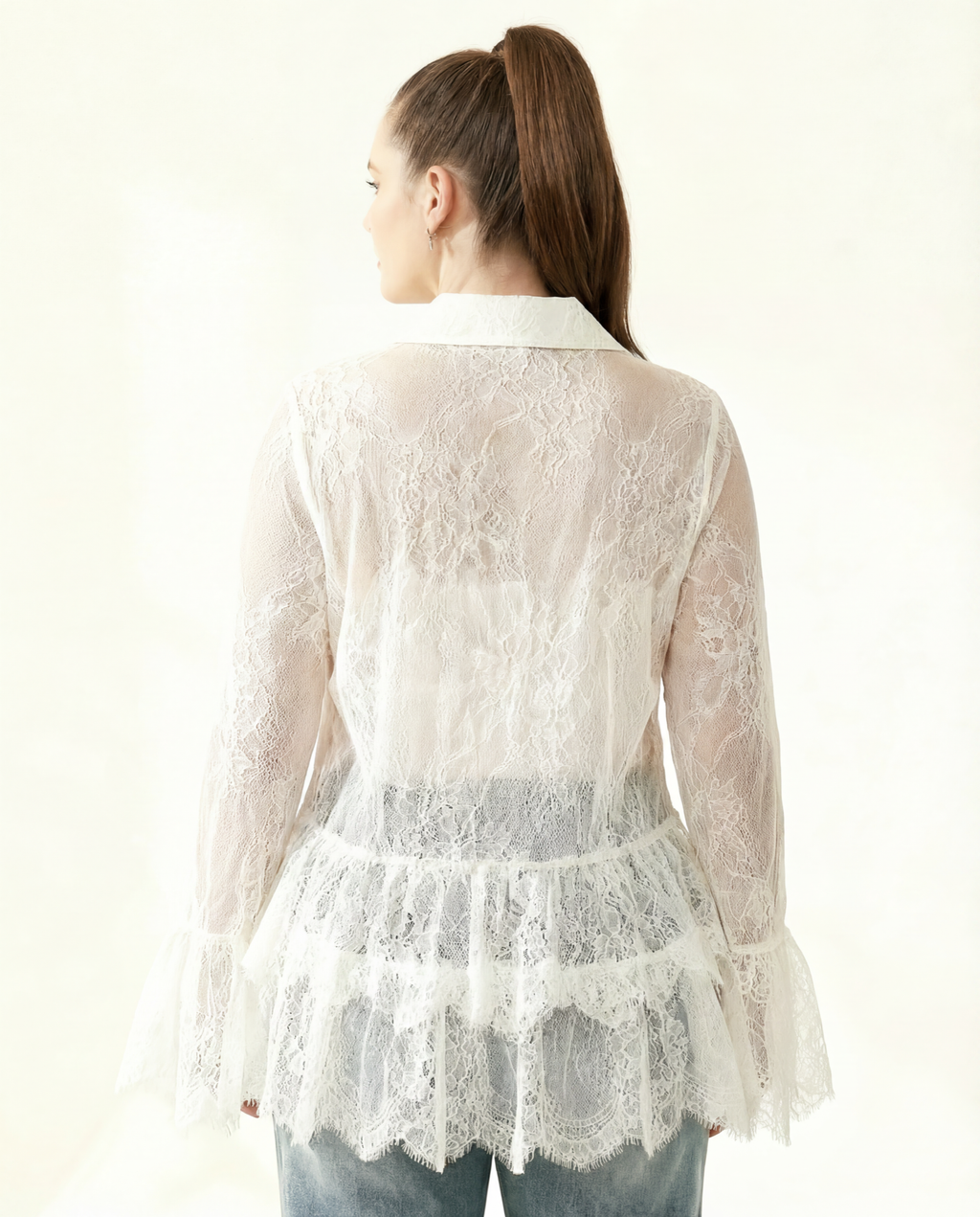 Blusa Encaje Manga Acampanada Blanco - nn.studio Style K987