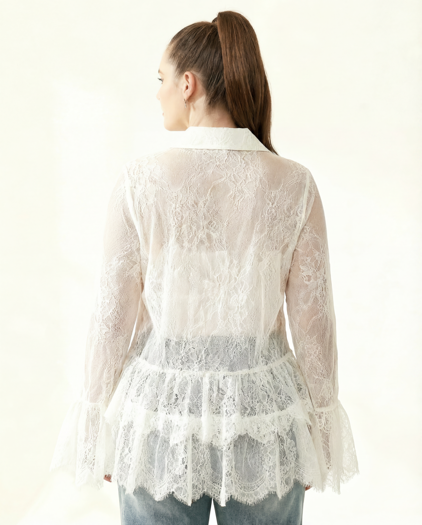 Blusa Encaje Manga Acampanada Blanco - nn.studio Style K987