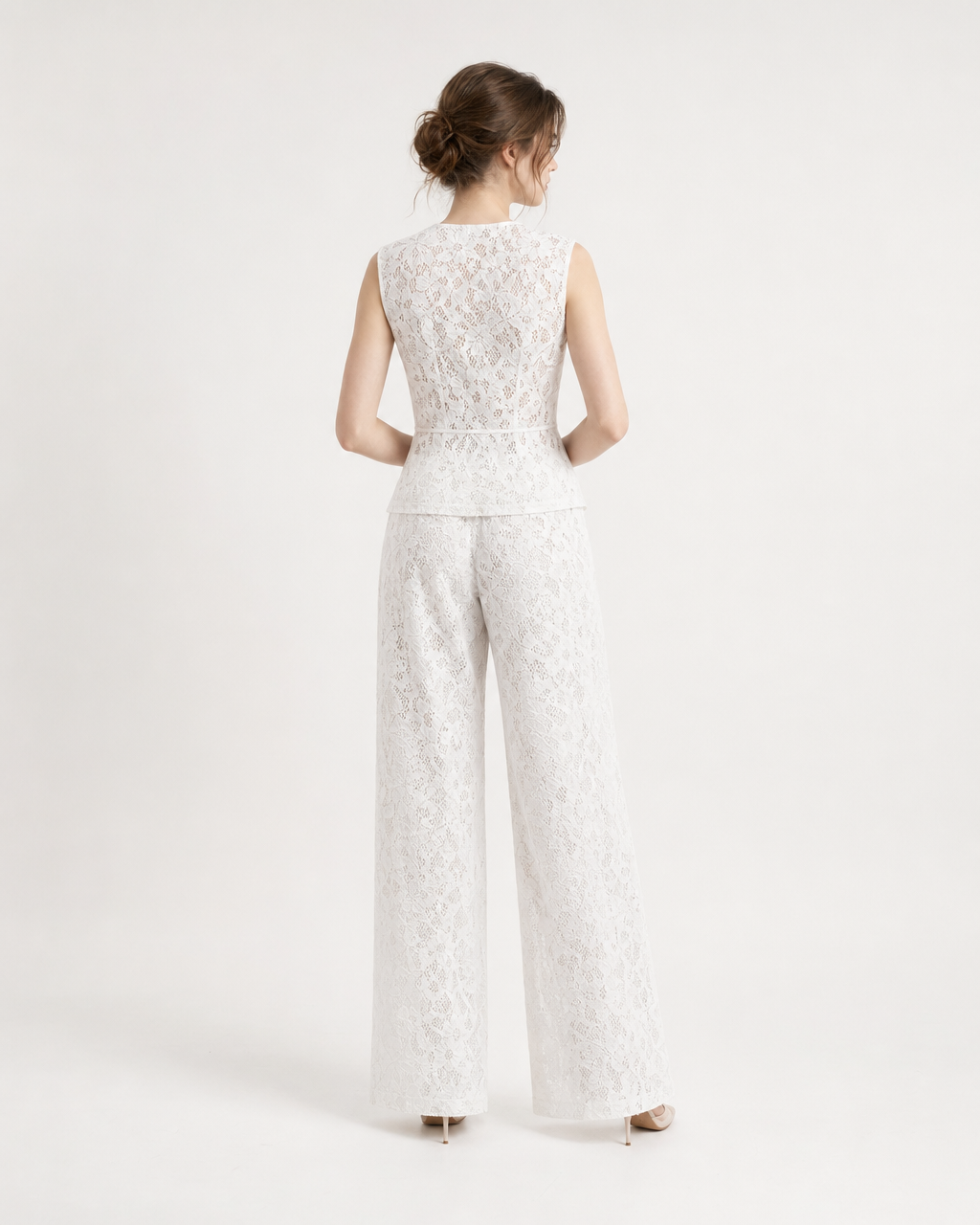 Conjunto Encaje 2 Piezas Top y Pantalón Blanco - nn.studio Style P1245