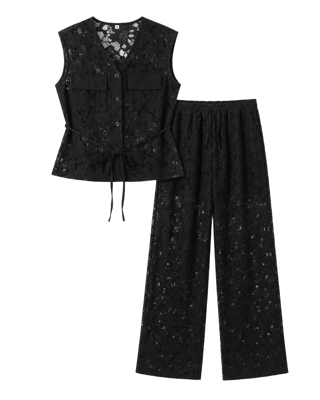 Conjunto Encaje 2 Piezas Top y Pantalón Negro - nn.studio Style P1245