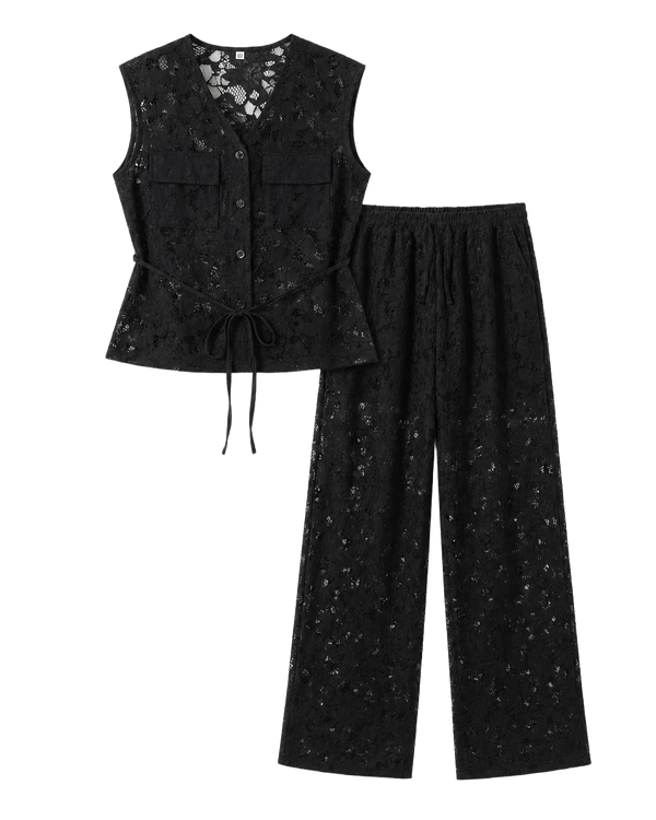 Conjunto Encaje 2 Piezas Top y Pantalón Negro - nn.studio Style P1245