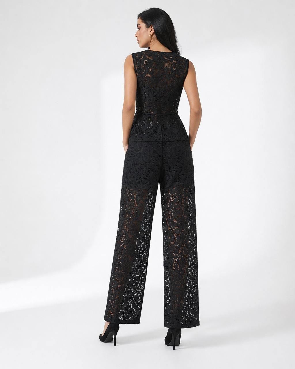 Conjunto Encaje 2 Piezas Top y Pantalón Negro - nn.studio Style P1245