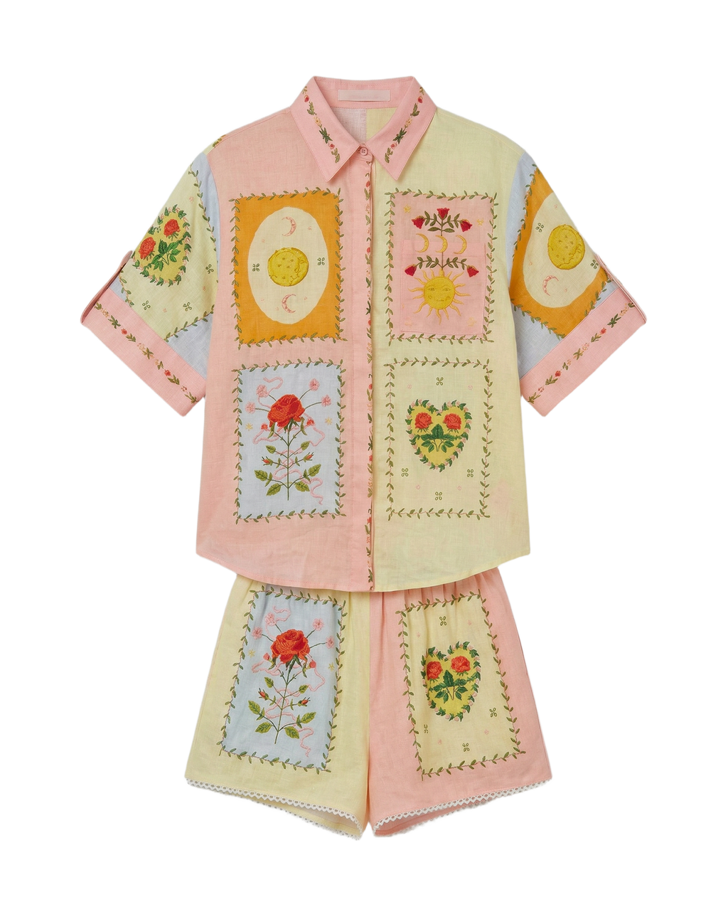 Conjunto Patchwork Floral Rosa Rosa con parches florales bordados - nn.studio Style 0972