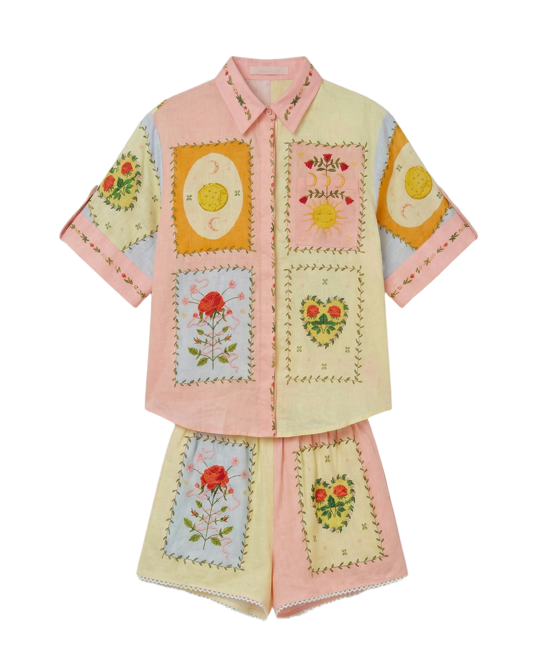 Conjunto Patchwork Floral Rosa Rosa con parches florales bordados - nn.studio Style 0972
