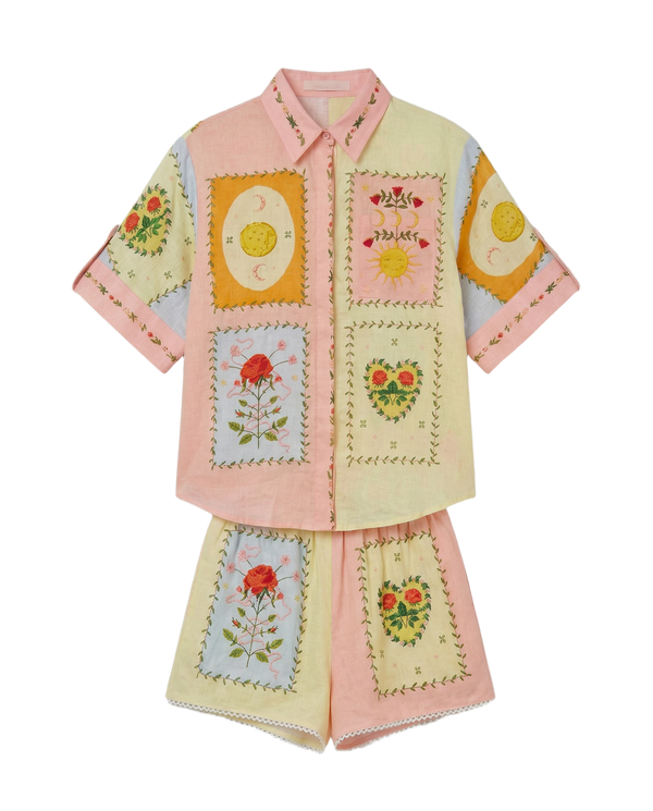 Conjunto Patchwork Floral Rosa Rosa con parches florales bordados - nn.studio Style 0972