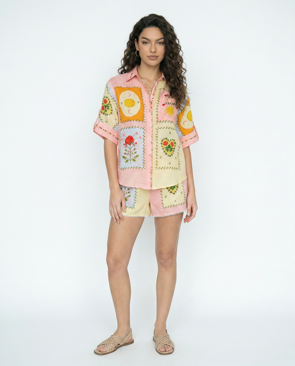 Conjunto Patchwork Floral Rosa Rosa con parches florales bordados - nn.studio Style 0972