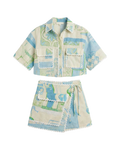 Conjunto Camisa + Short Geométrico Azul Verde Azul y verde sobre crema - nn.studio Style 1906