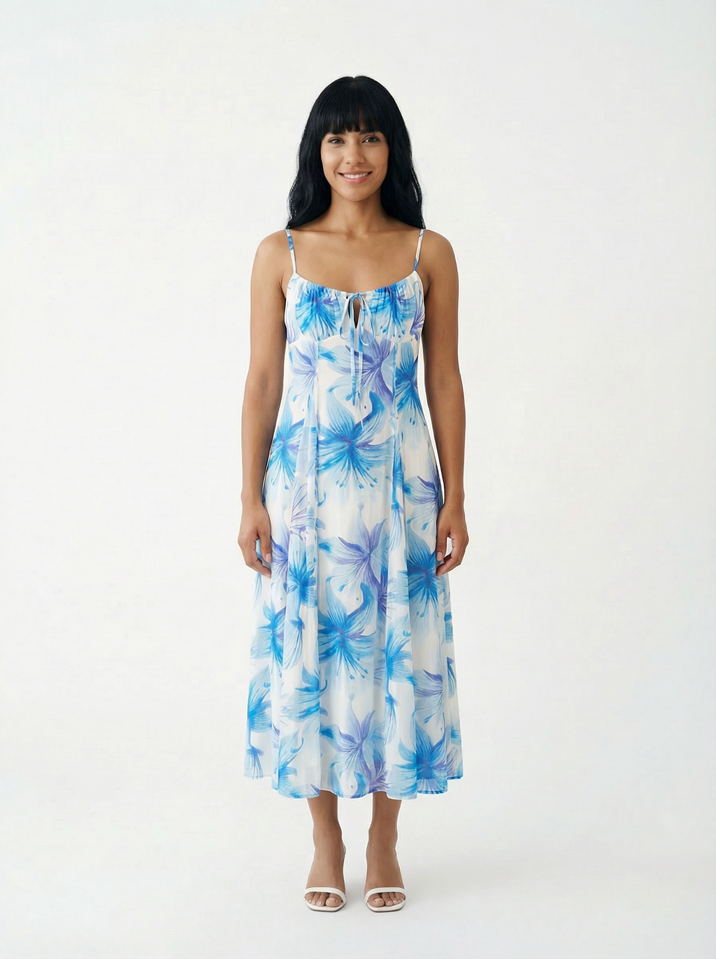 Vestido Midi Tropical Azul Azul/blanco con hojas tropicales - nn.studio Style 202601-A