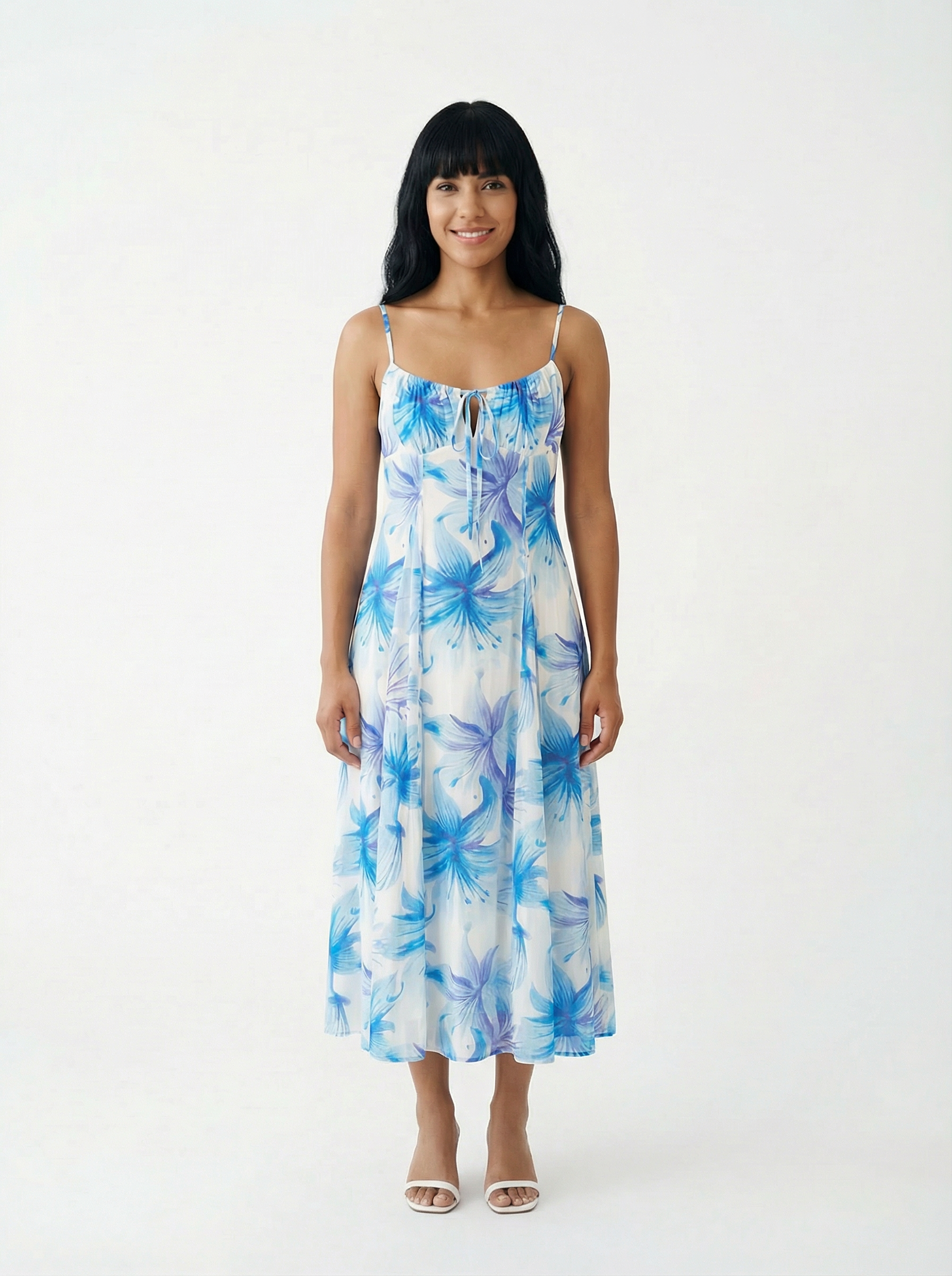 Vestido Midi Tropical Azul Azul/blanco con hojas tropicales - nn.studio Style 202601-A