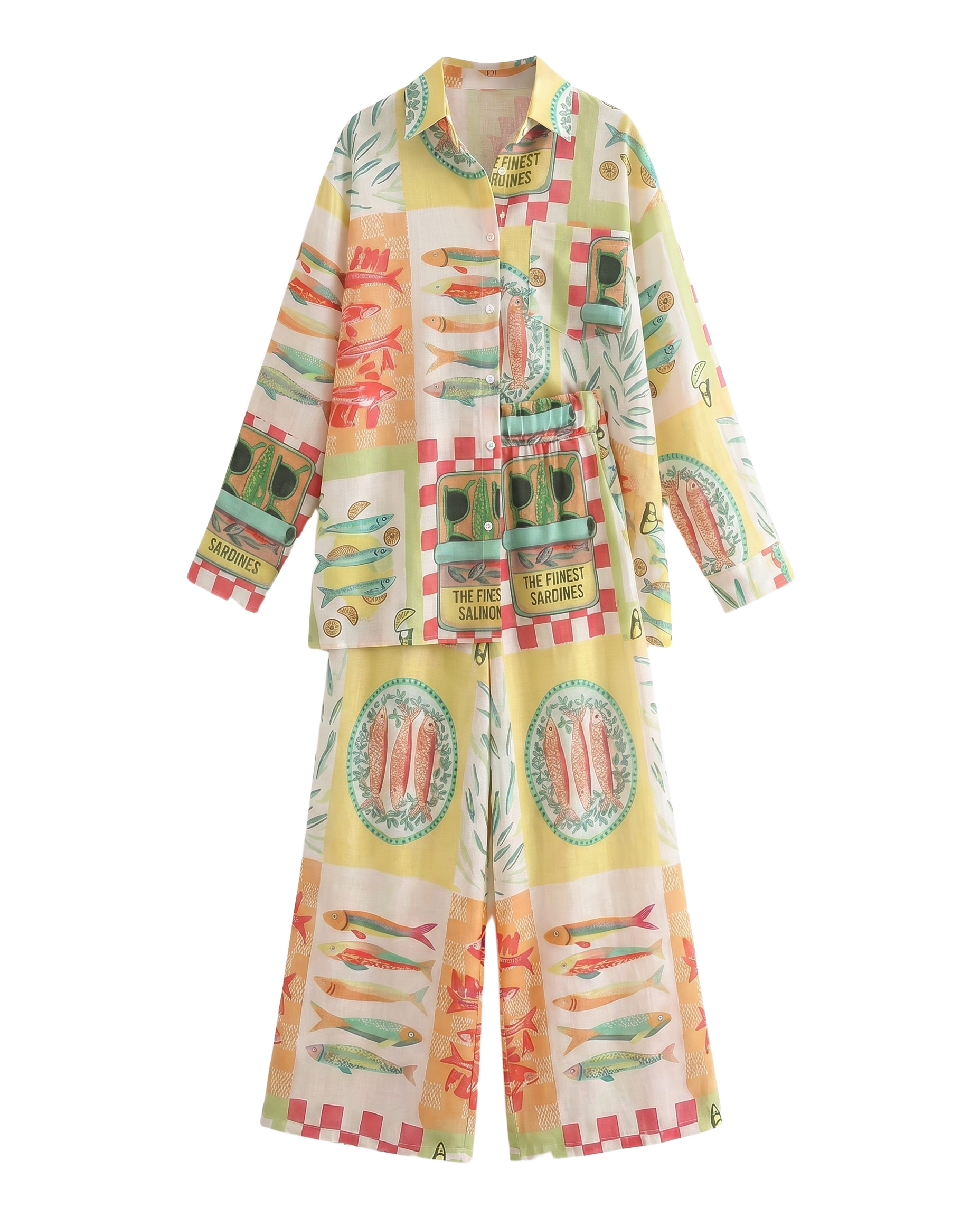 Conjunto Sardinas Vintage Amarillo con sardinas y checkerboard - nn.studio Style 2236