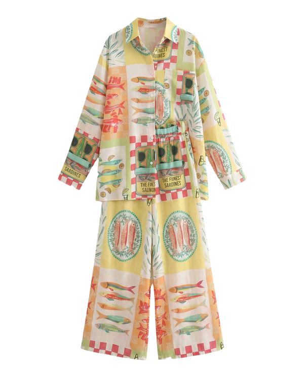 Conjunto Sardinas Vintage Amarillo con sardinas y checkerboard - nn.studio Style 2236