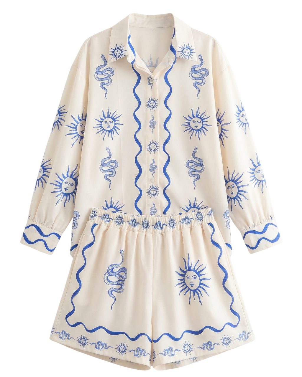 Conjunto Soles y Serpientes Crema con soles y serpientes azules - nn.studio Style 3665