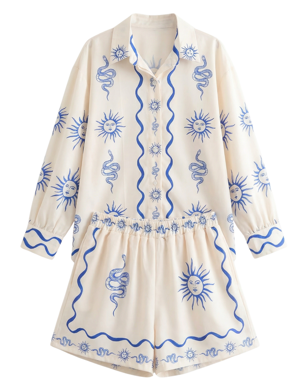 Conjunto Soles y Serpientes Crema con soles y serpientes azules - nn.studio Style 3665