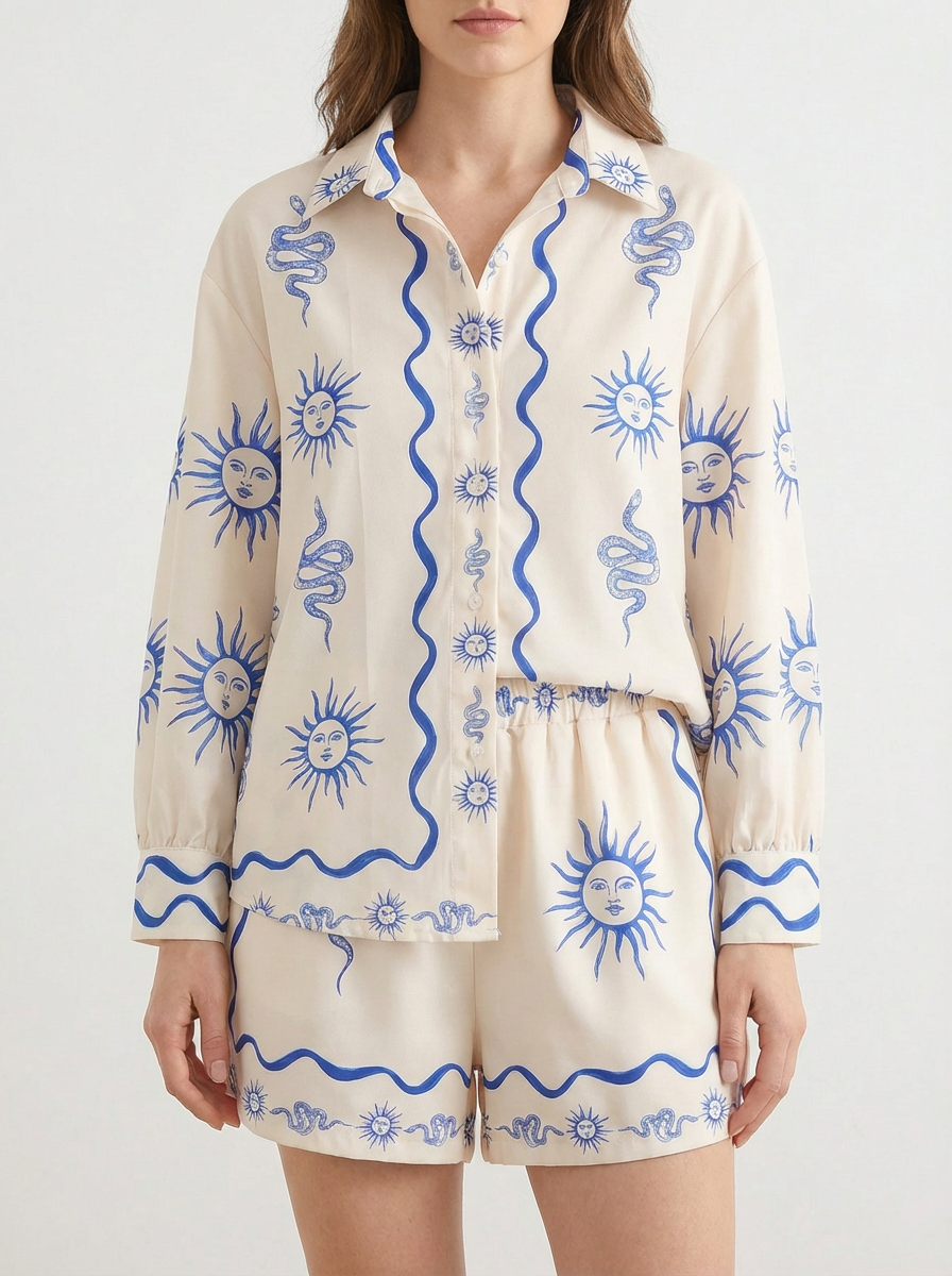 Conjunto Soles y Serpientes Crema con soles y serpientes azules - nn.studio Style 3665