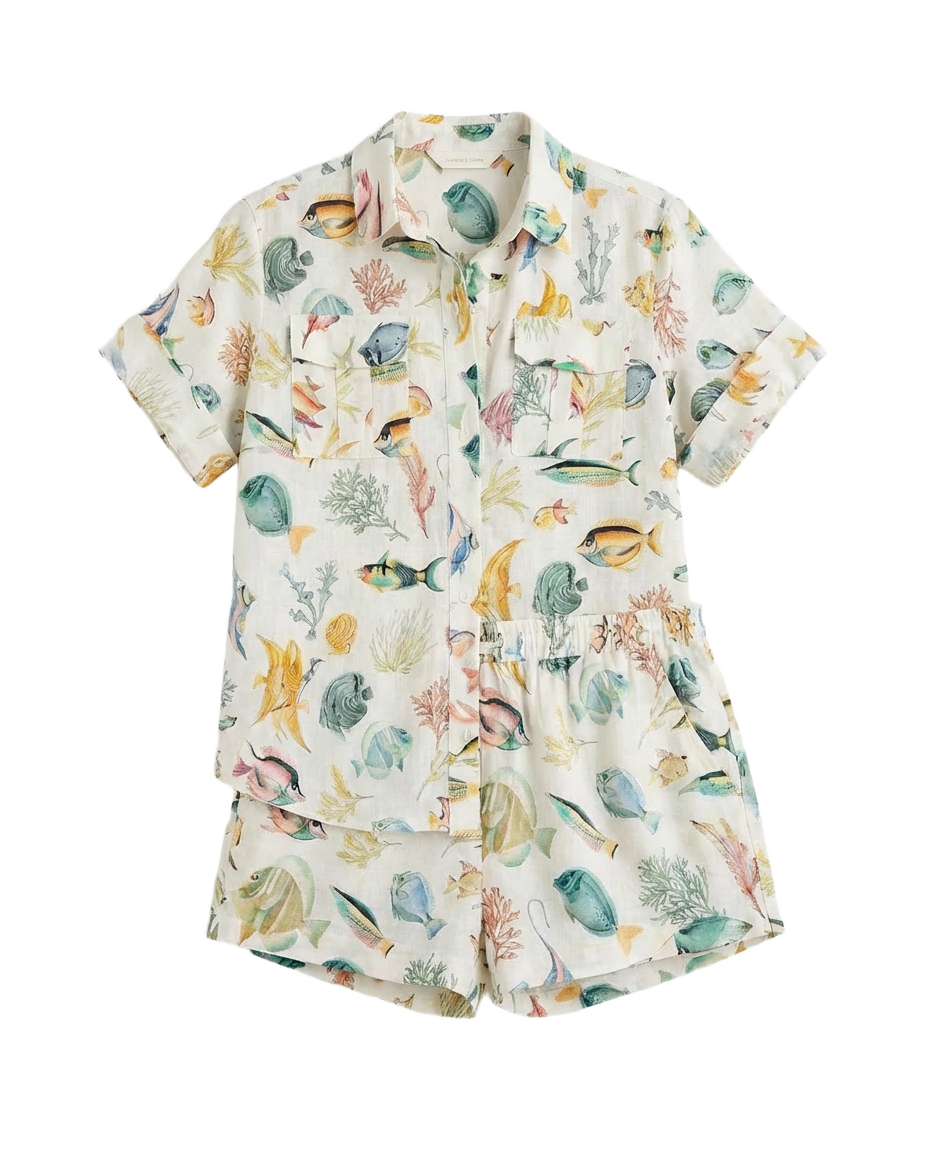 Conjunto Camisa + Short Peces de Colores Crema con peces de colores - nn.studio Style 5642