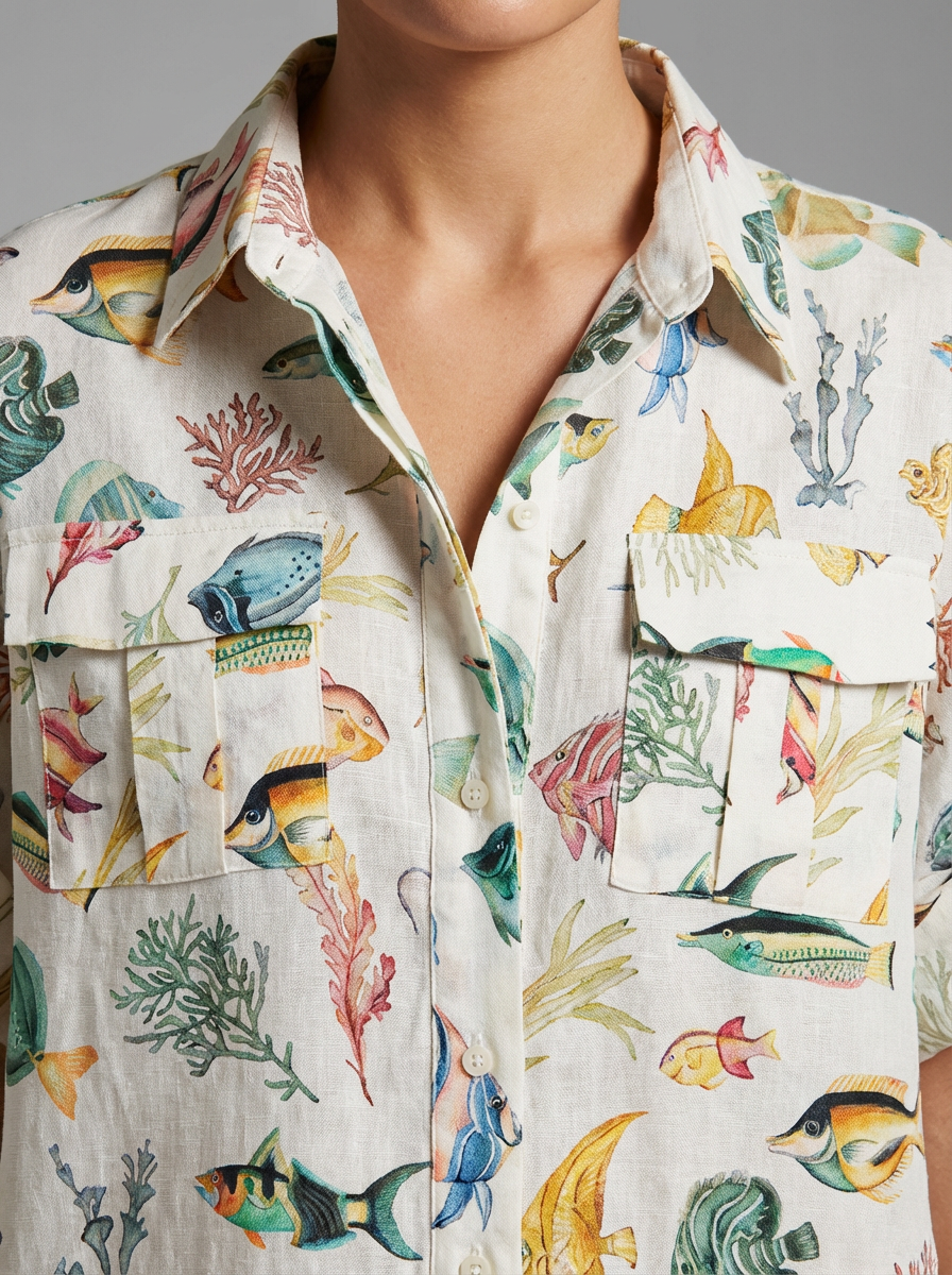 Conjunto Camisa + Short Peces de Colores Crema con peces de colores - nn.studio Style 5642