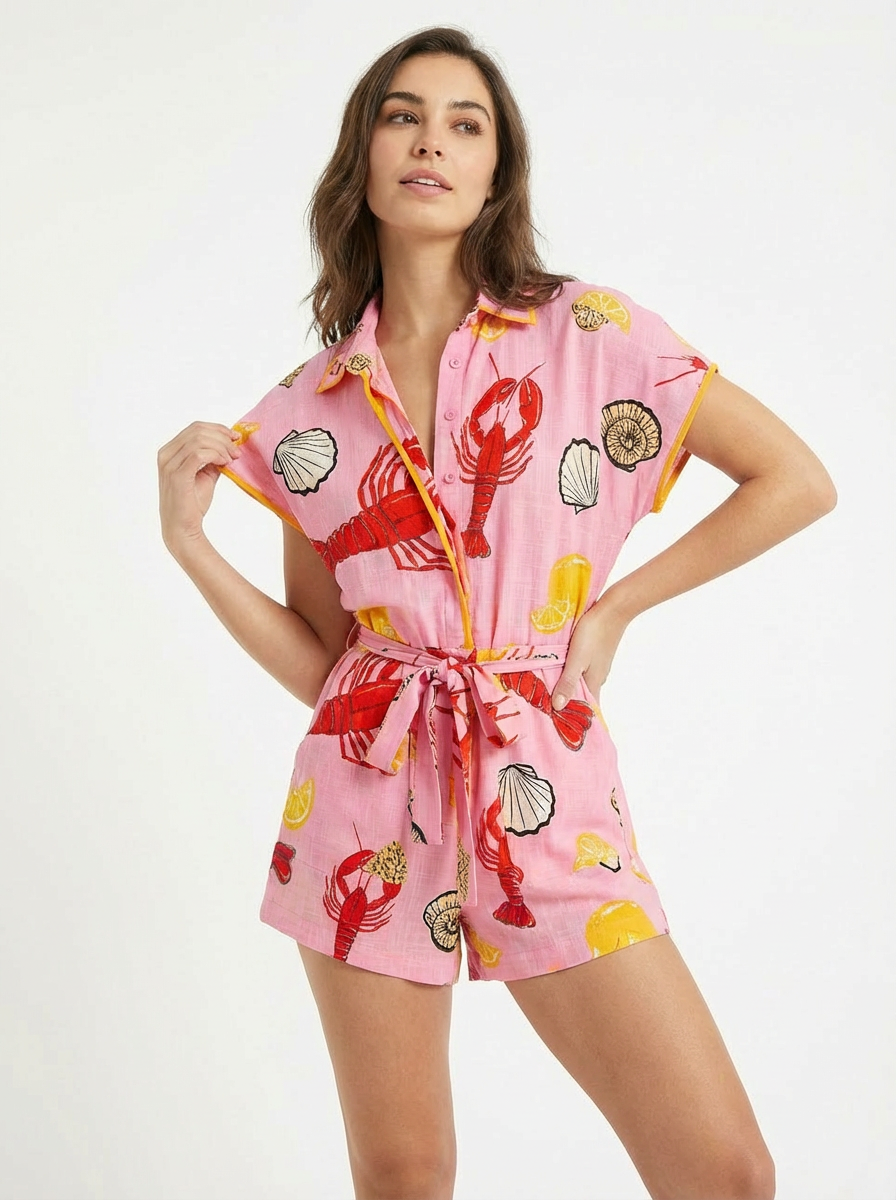 Conjunto Camisa + Short Langostas Rosa con langostas y conchas - nn.studio Style 5823