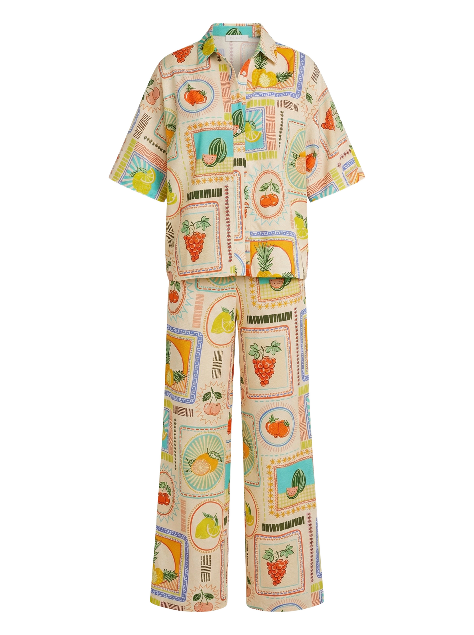 Conjunto Camisa + Pantalón Frutas Ilustradas Crema con frutas de colores - nn.studio Style 6598
