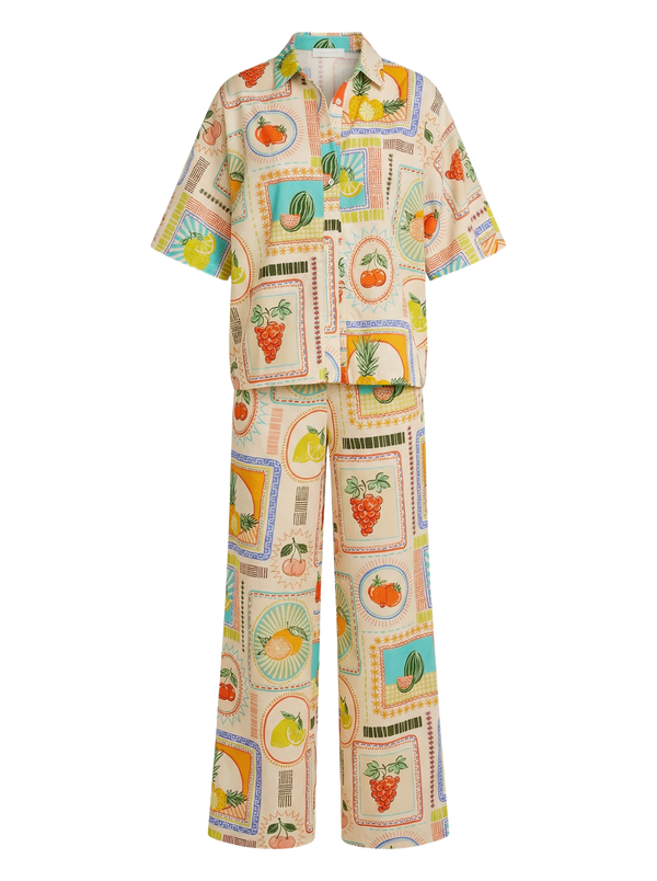 Conjunto Camisa + Pantalón Frutas Ilustradas Crema con frutas de colores - nn.studio Style 6598