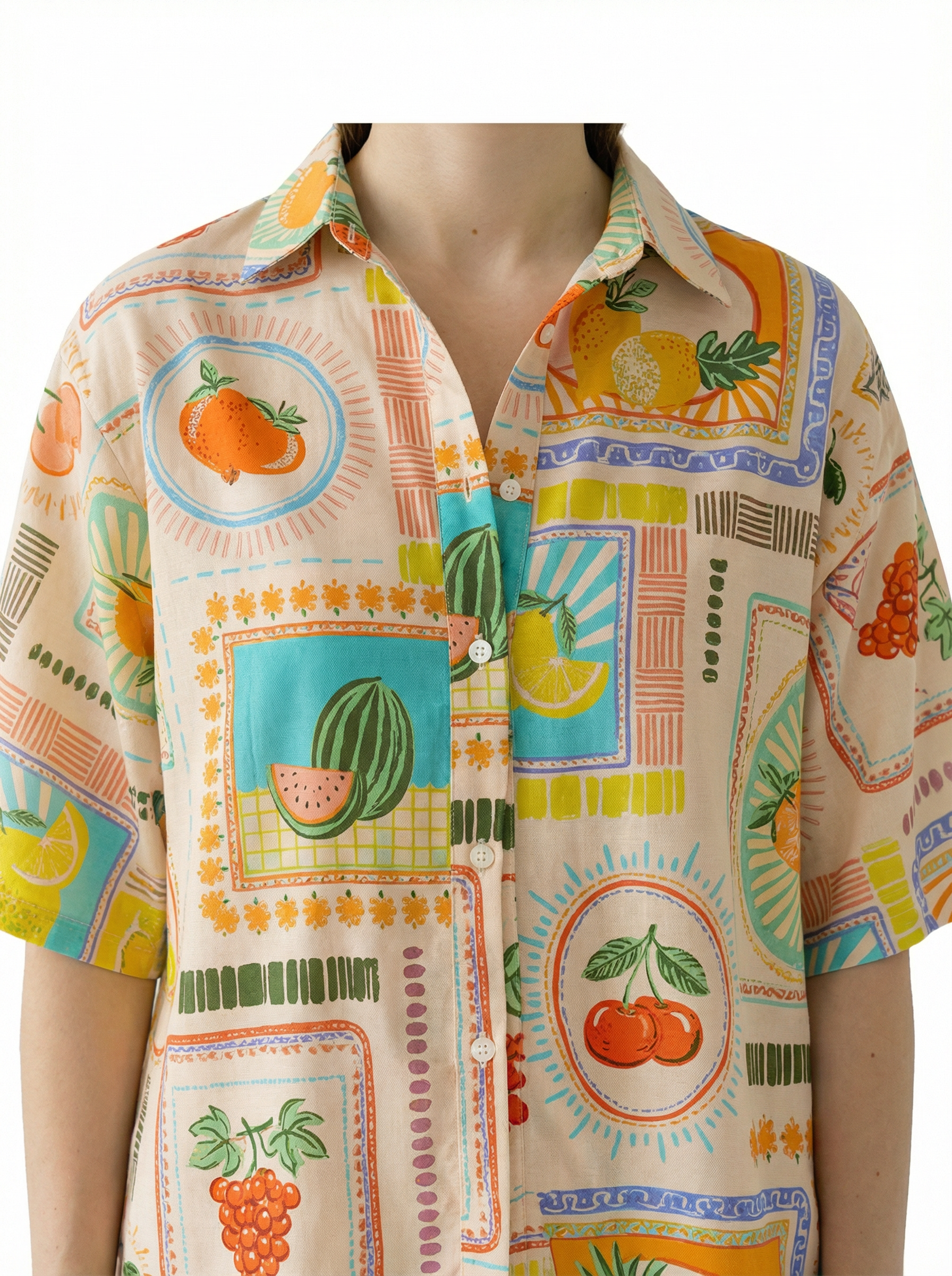 Conjunto Camisa + Pantalón Frutas Ilustradas Crema con frutas de colores - nn.studio Style 6598