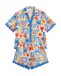 Conjunto Camisa + Short Mediterráneo Crema con motivos azules y naranjas - nn.studio Style 6842
