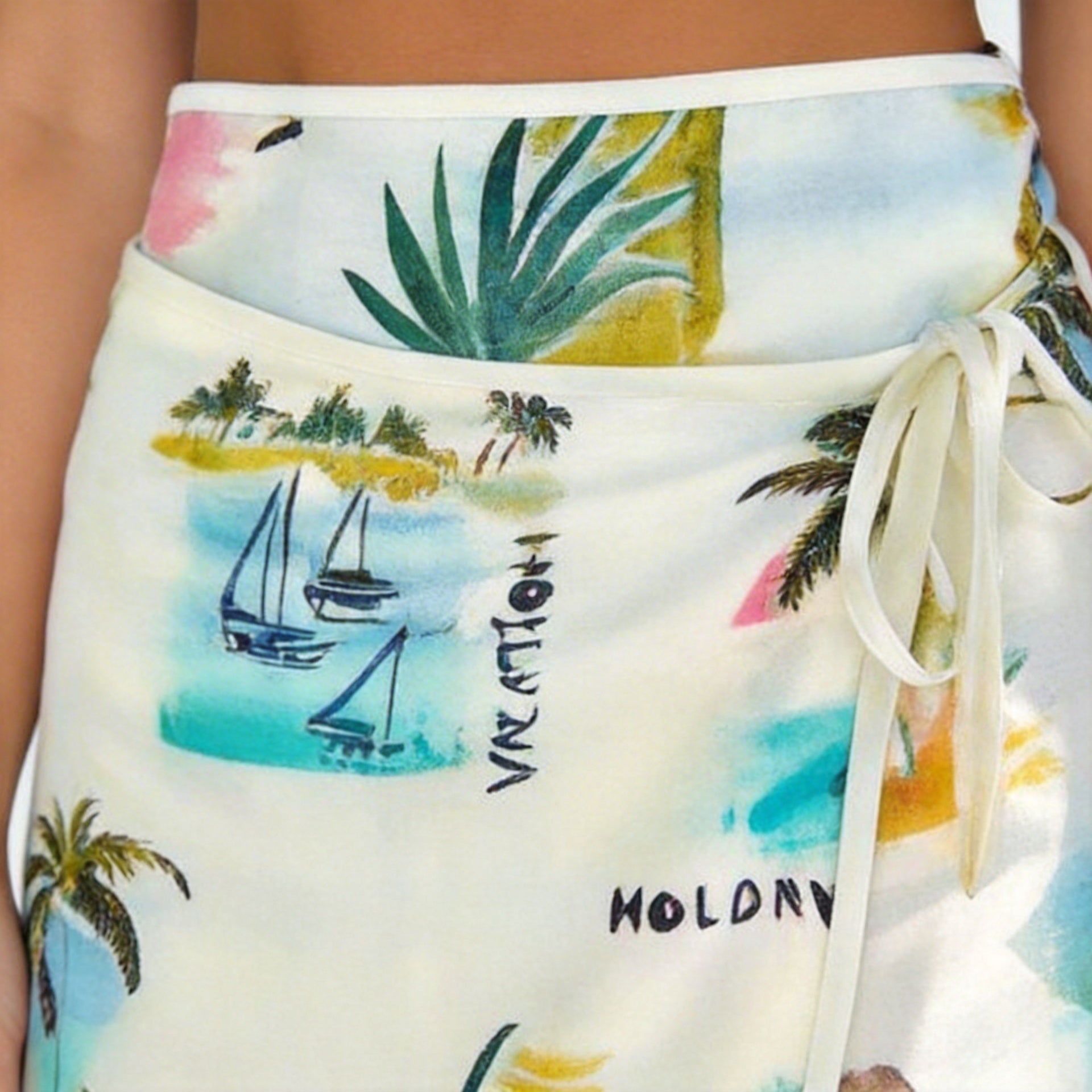 Conjunto Camisa + Short Palmeras y Barcos Crema con print de palmeras y barcos - nn.studio Style 202601-B