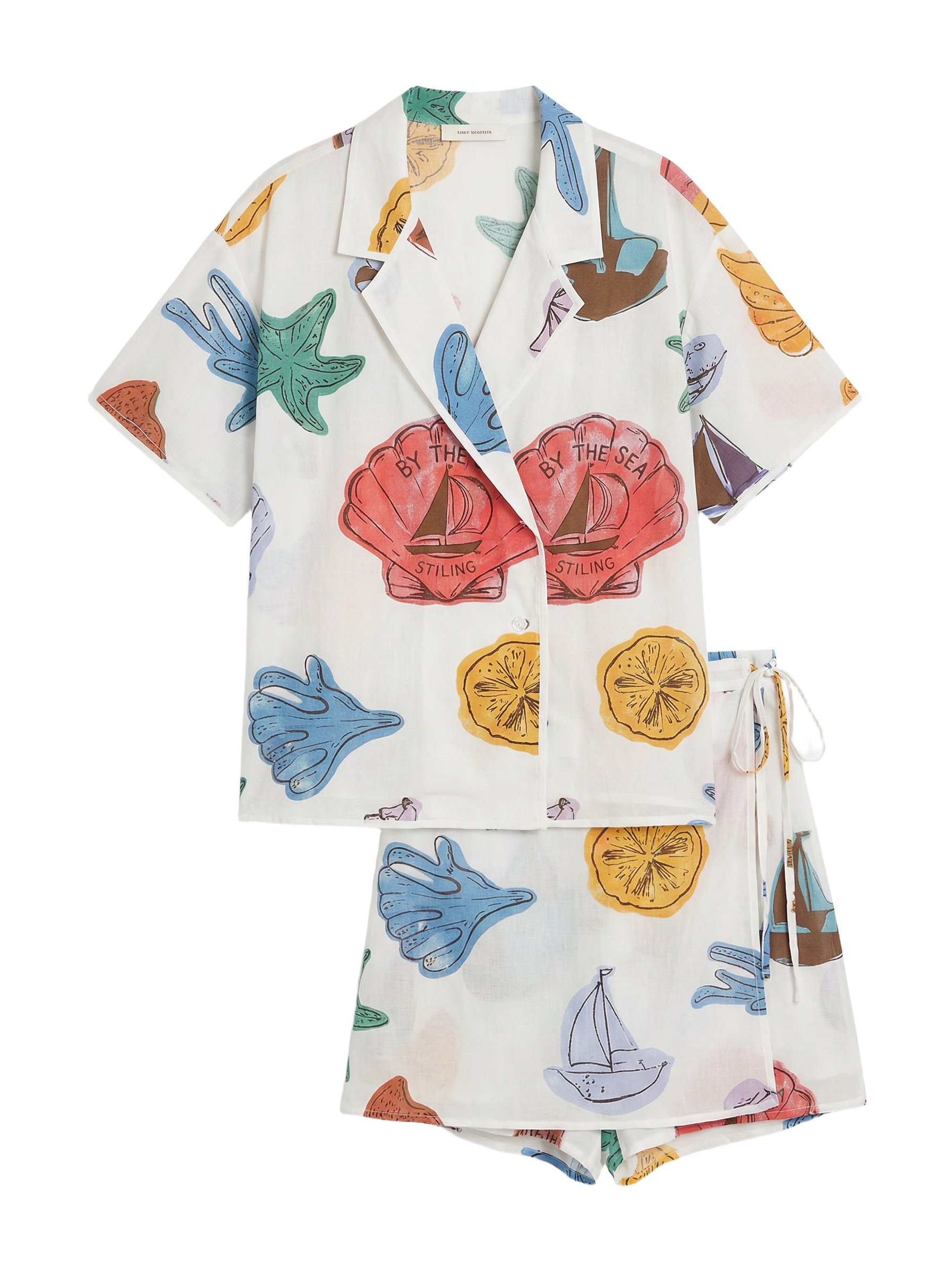Conjunto Camisa + Short Conchas de Colores Blanco con conchas de colores - nn.studio Style 9856