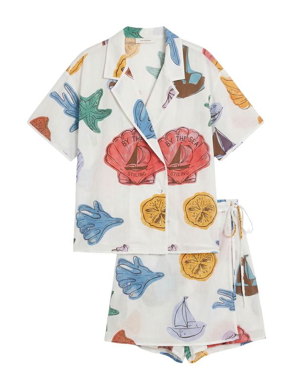 Conjunto Camisa + Short Conchas de Colores Blanco con conchas de colores - nn.studio Style 9856