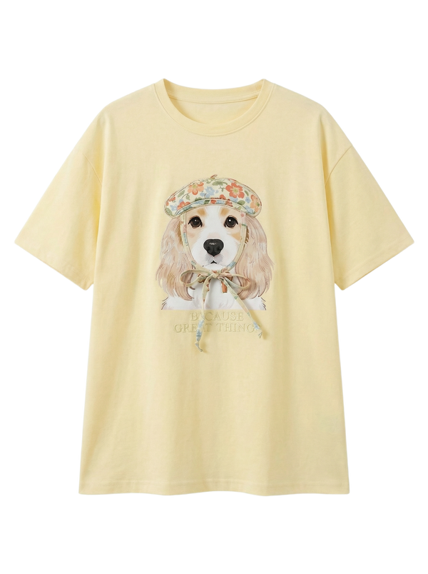 Playera Gráfica Perro con Flores Amarillo - nn.studio Style 1021