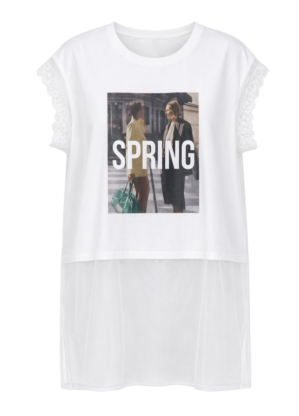 Playera "Spring" con Panel de Tul Blanco - nn.studio Style 6789