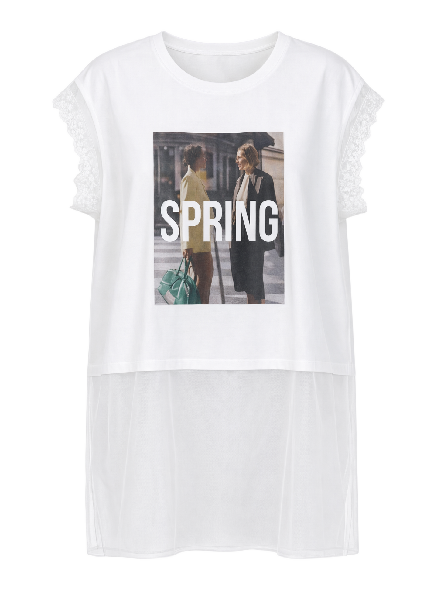 Playera "Spring" con Panel de Tul Blanco - nn.studio Style 6789