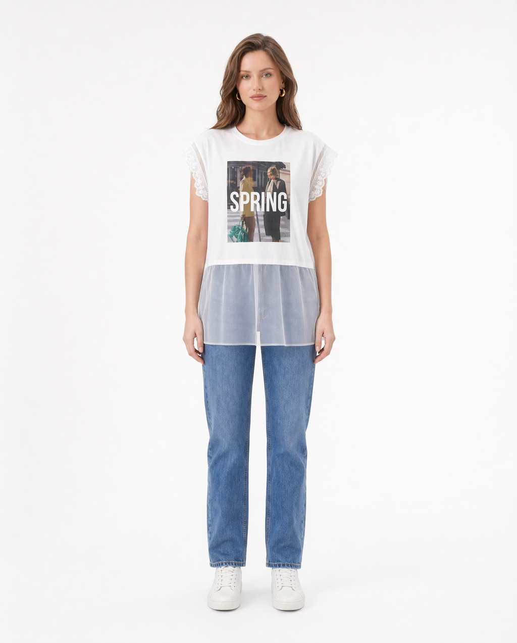 Playera "Spring" con Panel de Tul Blanco - nn.studio Style 6789