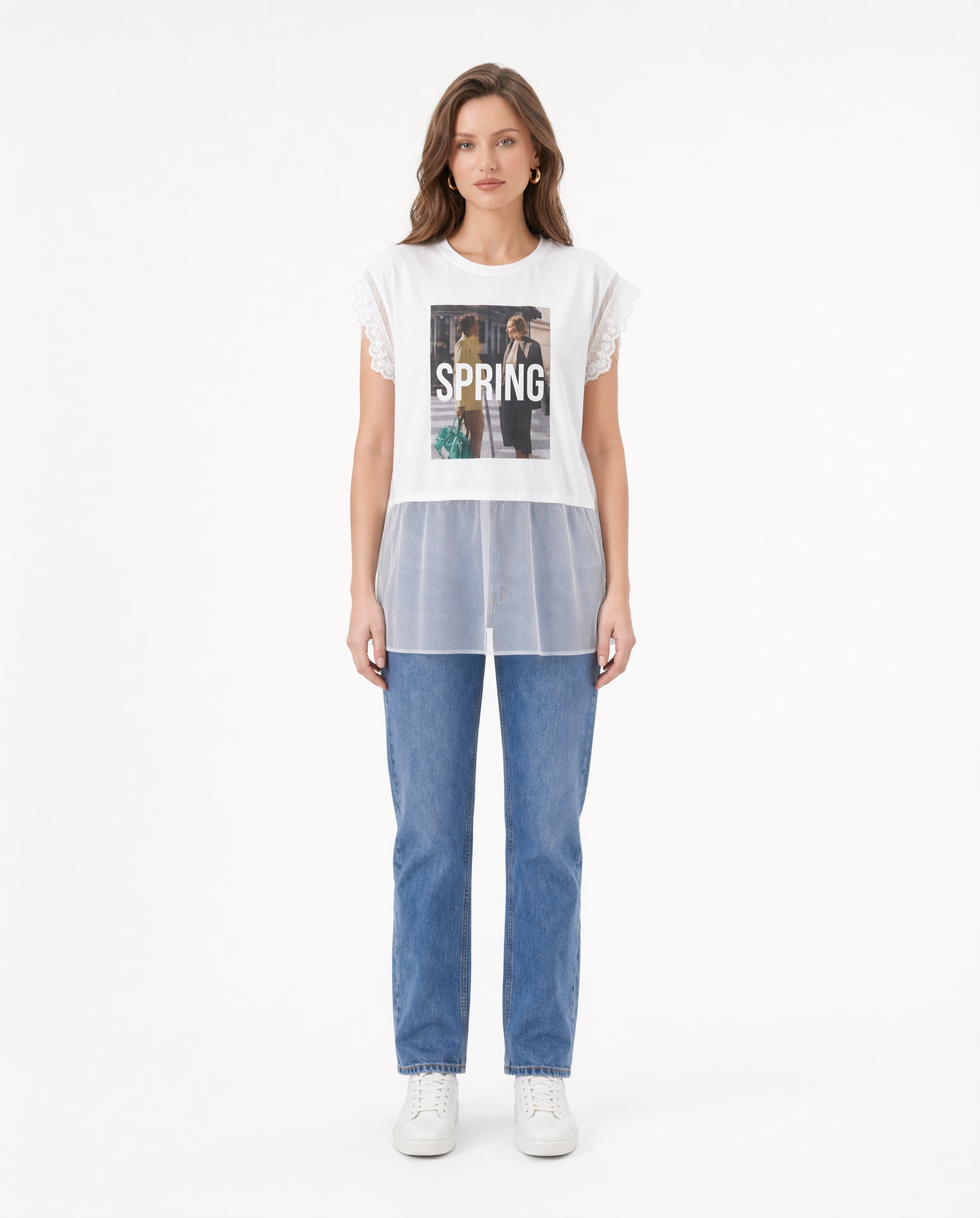Playera "Spring" con Panel de Tul Blanco - nn.studio Style 6789
