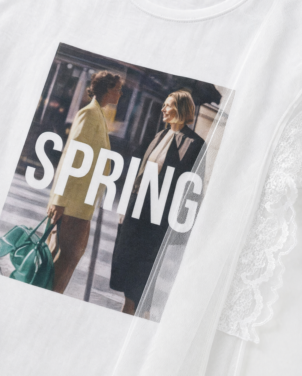 Playera "Spring" con Panel de Tul Blanco - nn.studio Style 6789