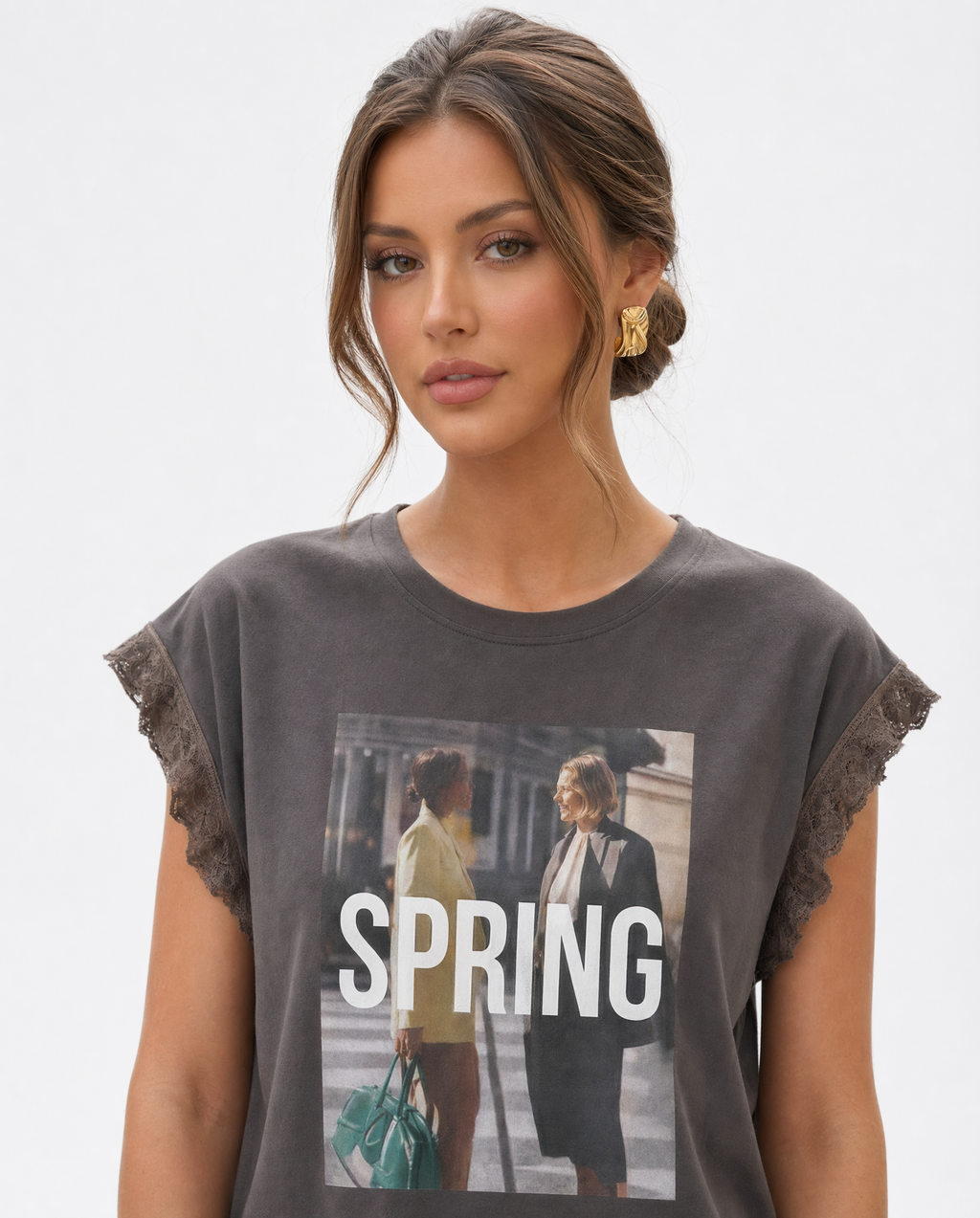 Playera "Spring" con Panel de Tul Marrón - nn.studio Style 6789