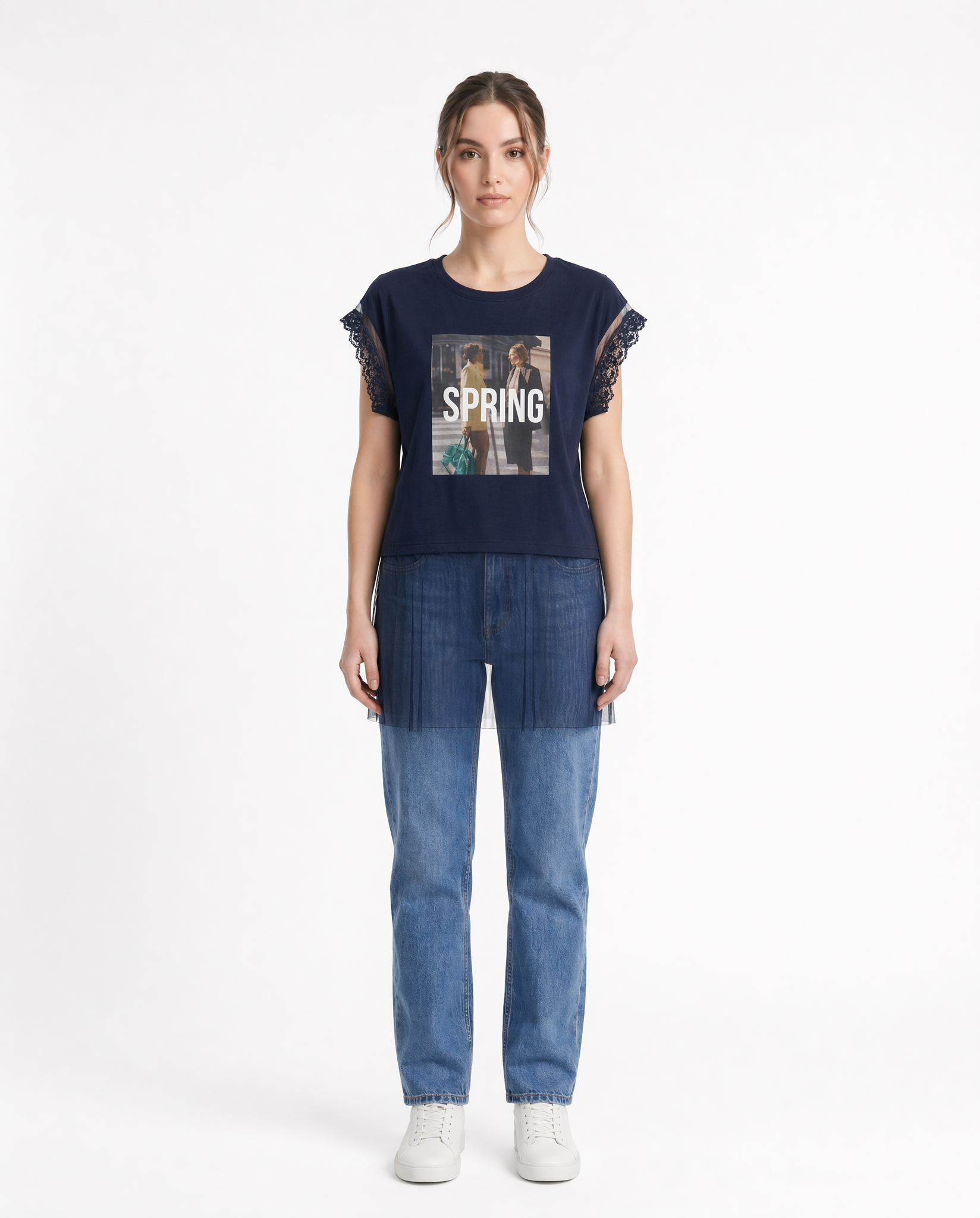 Playera "Spring" con Panel de Tul Negro - nn.studio Style 6789