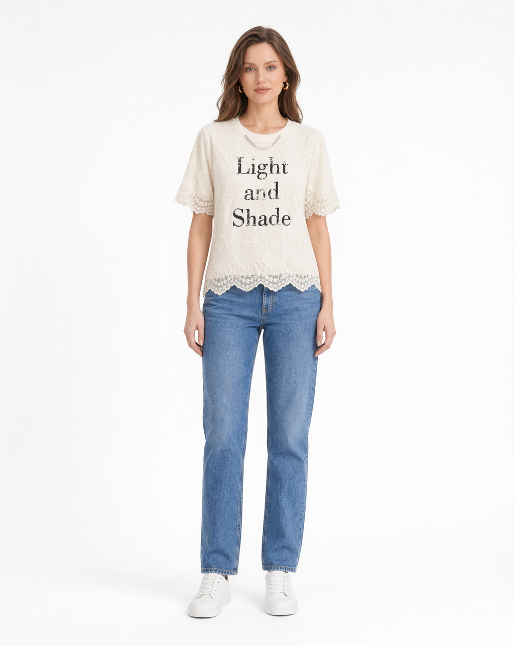 Playera con Encaje "Light and Shade" Beis - nn.studio Style 6791