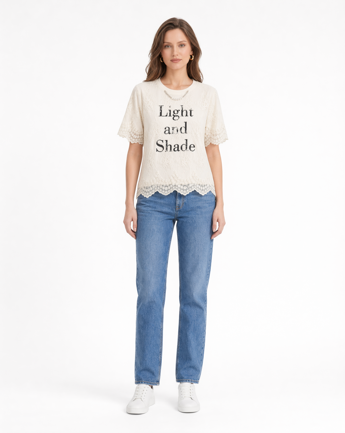 Playera con Encaje "Light and Shade" Beis - nn.studio Style 6791