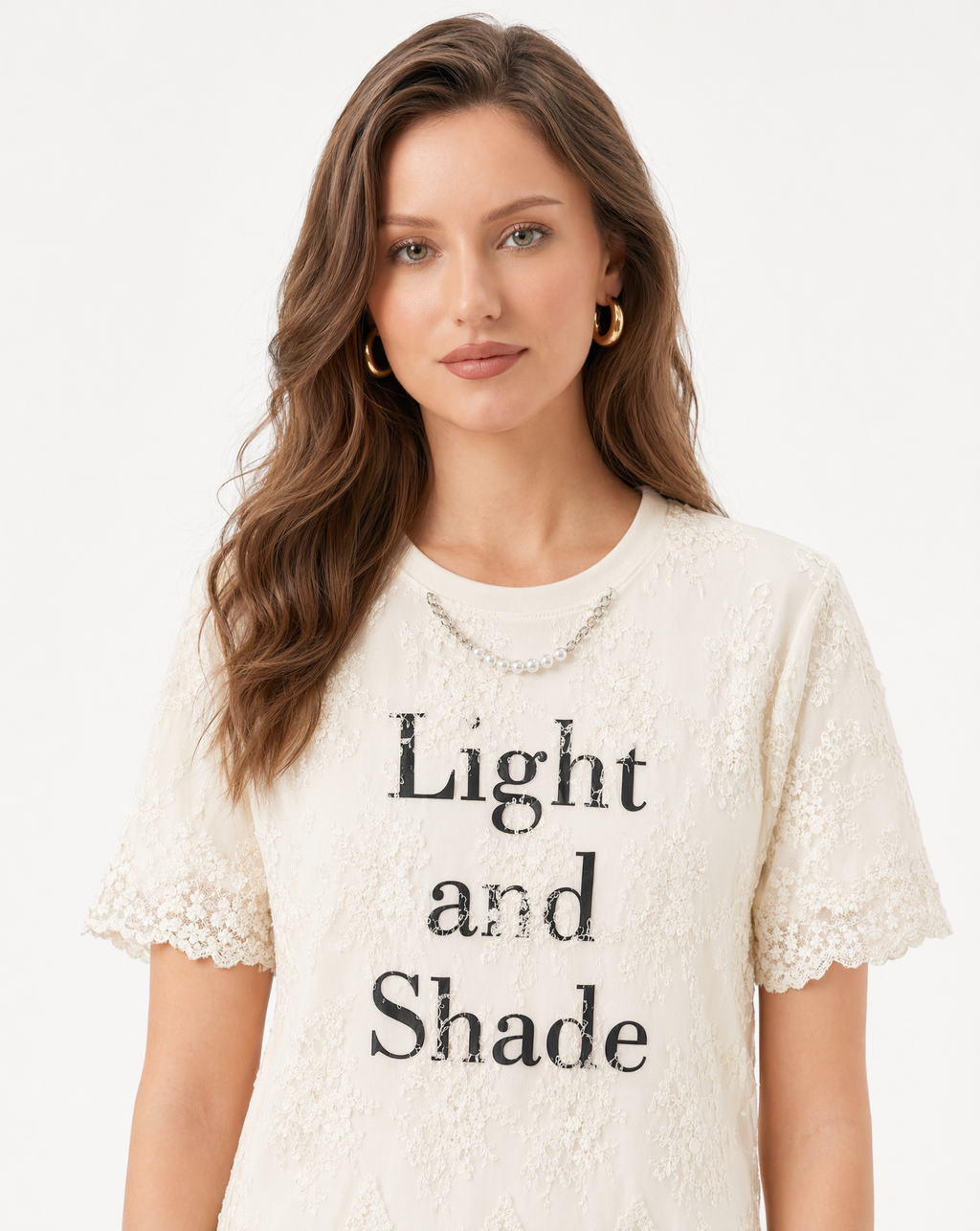 Playera con Encaje "Light and Shade" Beis - nn.studio Style 6791
